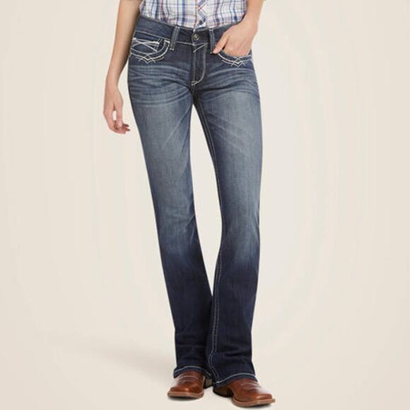 Ariat Real Denim Jeans Womens 34R Mid Rise Stretch Entwined Boot Cut Western - Picture 3 of 14